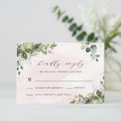 Blush Gold Greenery Succulent Dusty Blue Wedding RSVP Kaartje (Staand voorkant)