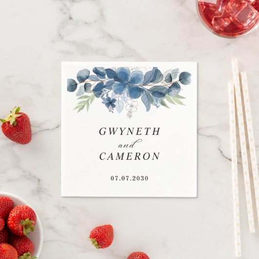 Blush Gold Greenery Succulent Dusty Blue Wedding Servet (Insitu)