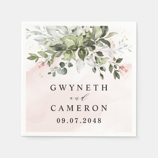 Blush Gold Greenery Succulent Dusty Blue Wedding Servet (Voorkant)