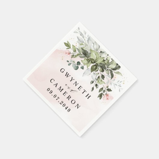 Blush Gold Greenery Succulent Dusty Blue Wedding Servet (Hoek)