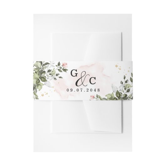 Blush Gold Greenery Succulent Dusty Blue Wedding Uitnodigingen Wikkel (Voorkant Voorbeeld)