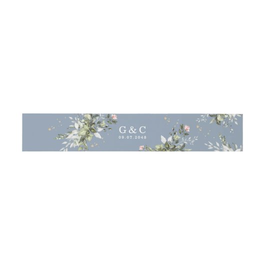 Blush Gold Greenery Succulent Dusty Blue Wedding Uitnodigingen Wikkel (Vlak)