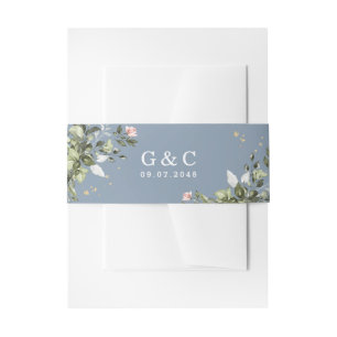 Blush Gold Greenery Succulent Dusty Blue Wedding Uitnodigingen Wikkel