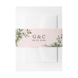 Blush Gold Greenery Succulent Dusty Blue Wedding Uitnodigingen Wikkel