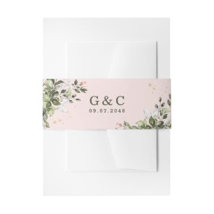 Blush Gold Greenery Succulent Dusty Blue Wedding Uitnodigingen Wikkel