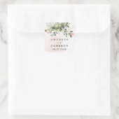 Blush Gold Greenery Succulent Dusty Blue Wedding Vierkante Sticker (Tas)