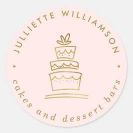 Blush & Gold Hand Drawn Wedding Cake Ronde Sticker