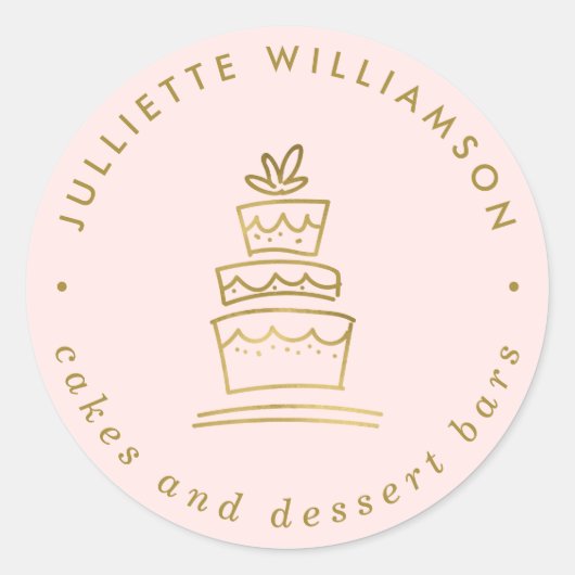 Blush & Gold Hand Drawn Wedding Cake Ronde Sticker (Voorkant)