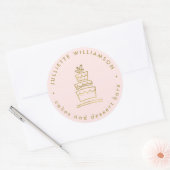 Blush & Gold Hand Drawn Wedding Cake Ronde Sticker (Envelop)