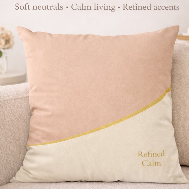 Blush Gold Harmony Kussen (Refined Calm lettering paired with blush, ivory, and gold for modern feminine interiors.)