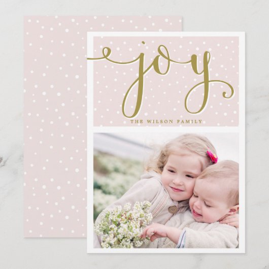Blush & Gold Joy Script | Vakantieknopkaart Feestdagenkaart (Voorkant / Achterkant)