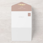 Blush Gold Lovebirds Foto QR Code Huwelijk All In One Uitnodiging (Buitenkant)