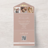 Blush Gold Lovebirds Foto QR Code Huwelijk All In One Uitnodiging (Binnen)
