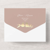 Blush Gold Lovebirds Foto QR Code Huwelijk All In One Uitnodiging (Achterkant)
