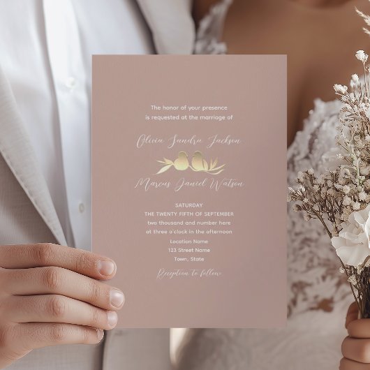Blush Gold Lovebirds Wedding Kaart