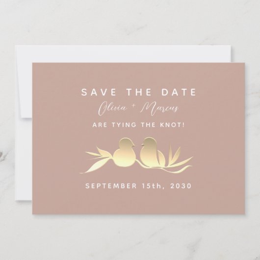 Blush Gold Lovebirds Wedding Save The Date (Voorkant)
