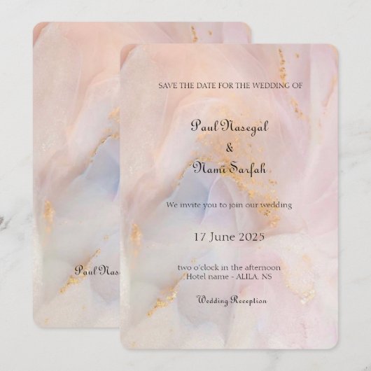 Blush & Gold Marble Uitnodiging voor een bruiloft (Voorkant / Achterkant)