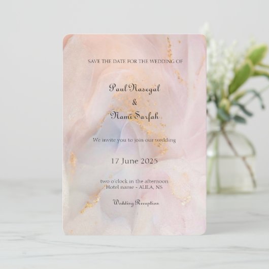 Blush & Gold Marble Uitnodiging voor een bruiloft (Staand voorkant)
