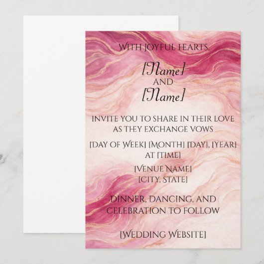 Blush & Gold Marble Wedding Invitation Kaart (Voorkant / Achterkant)