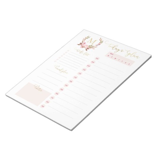 Blush & Gold Monogram Dagelijkse Planner Te Doen L Notitieblok (Schuin)