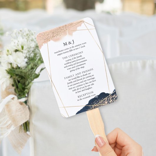 Blush, Gold & Navy Wedding Program Fan Handwaaier