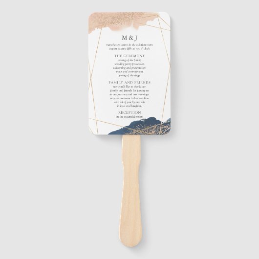 Blush, Gold & Navy Wedding Program Fan Handwaaier (Voorkant)