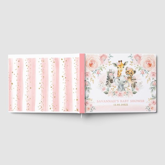Blush Gold Oerwoud Safari Wilde Dieren Baby Meisje Gastenboek (Volledig)