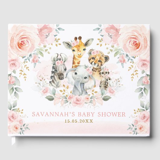 Blush Gold Oerwoud Safari Wilde Dieren Baby Meisje Gastenboek (Voorkant)