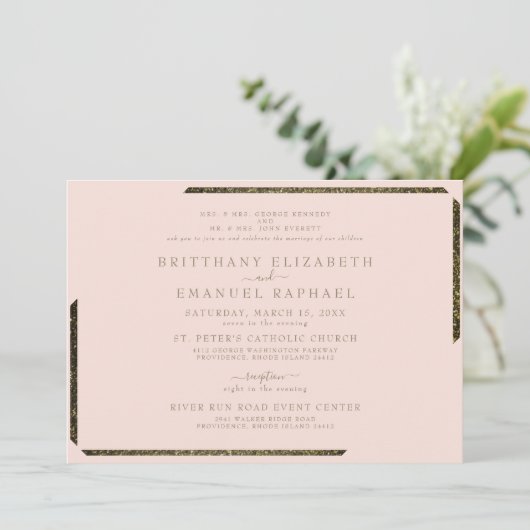 Blush & Gold oogverblindend beide ouders bruiloft Kaart (Staand voorkant)