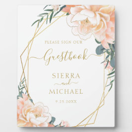 Blush Gold Peach Cream Floral Wedding Guestbook Fotoplaat