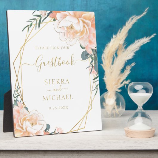 Blush Gold Peach Cream Floral Wedding Guestbook Fotoplaat (Zijkant)