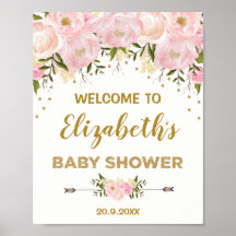 Blush Gold Peonies Chic Baby shower Welkom