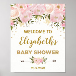 Blush Gold Peonies Chic Baby shower Welkom Poster