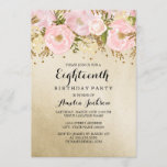 Blush Gold Pink Floral 18th Birthday Kaart<br><div class="desc">Meer  18e Birthday Invitations in de Little Bayleigh store! Wij hebben kunstwerk van gebruikt: www.createthecut.com</div>