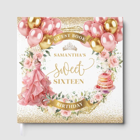 Blush Gold Pink Sweet Sixteen Gastboek Gastenboek (Voorkant)