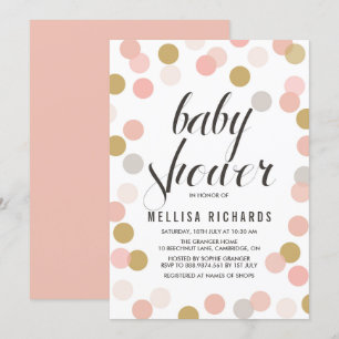 Blush & Gold Polka Dots Baby shower Invitation Kaart
