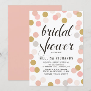 Blush & Gold Polka Dots Bridal Shower Invitation Kaart
