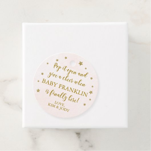 Blush & Gold Pop It Open Mini Champagne Bedankjes Labels (In situ)