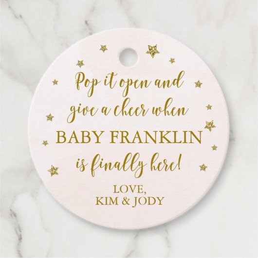 Blush & Gold Pop It Open Mini Champagne Bedankjes Labels (Voorkant)