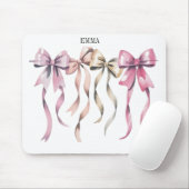 "Blush & Gold Ribbon Bows – Elegante Waterverf Wal Muismat (Met muis)