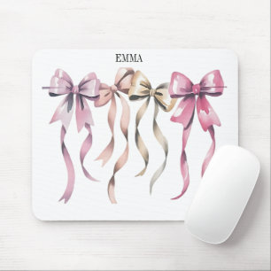 "Blush & Gold Ribbon Bows – Elegante Waterverf Wal Muismat