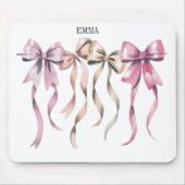 "Blush & Gold Ribbon Bows – Elegante Waterverf Wal Muismat (Voorkant)