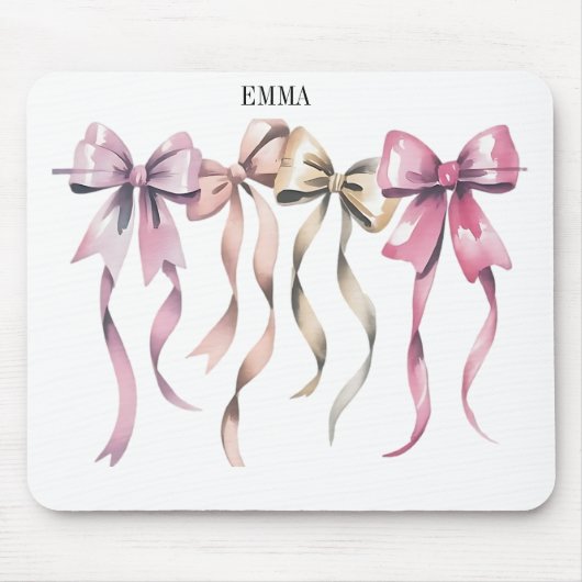 "Blush & Gold Ribbon Bows – Elegante Waterverf Wal Muismat (Voorkant)