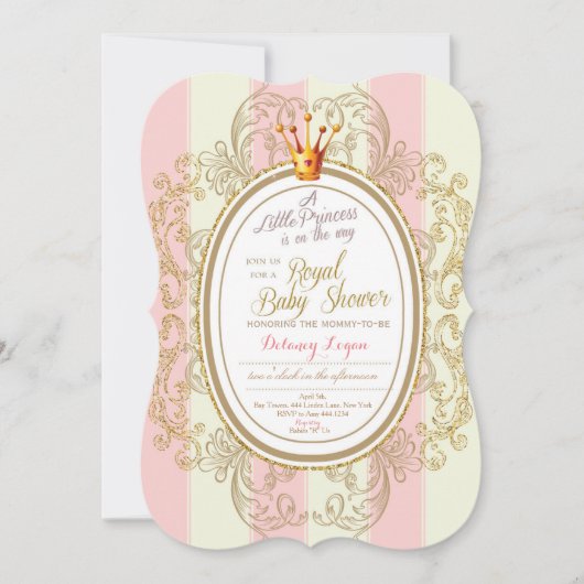 Blush Gold Royal Princess Baby shower Invitation Kaart (Voorkant)