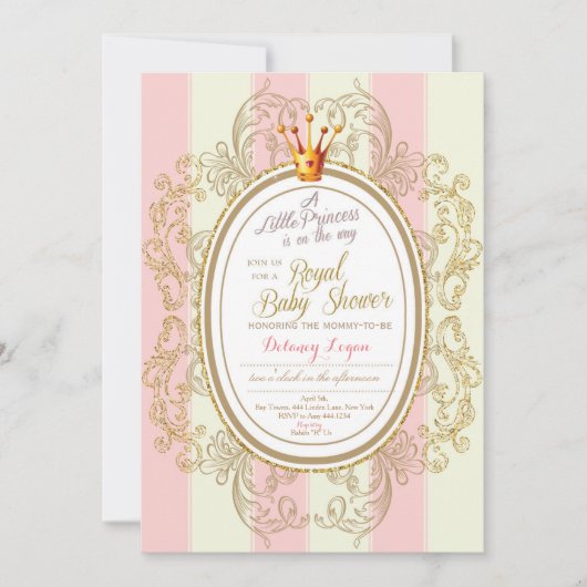 Blush Gold Royal Princess Baby shower Uitnodiging (Voorkant)