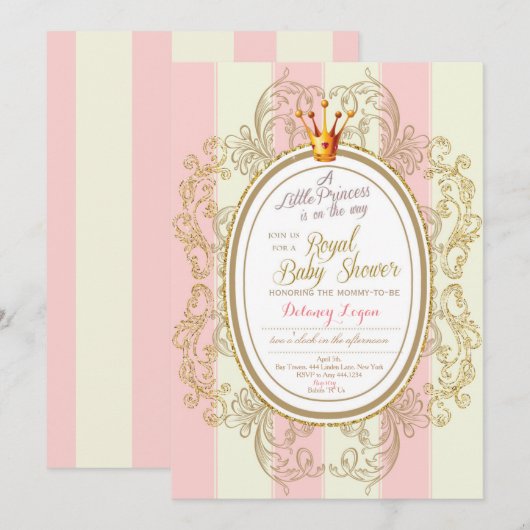 Blush Gold Royal Princess Baby shower Uitnodiging (Voorkant / Achterkant)