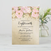  Blush Gold Roze Bloemen 18e Verjaardag Kaart (Staand voorkant)