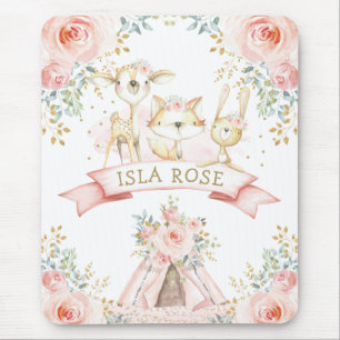 blush Gold Rozen Tribal Woodland Animals Muismat