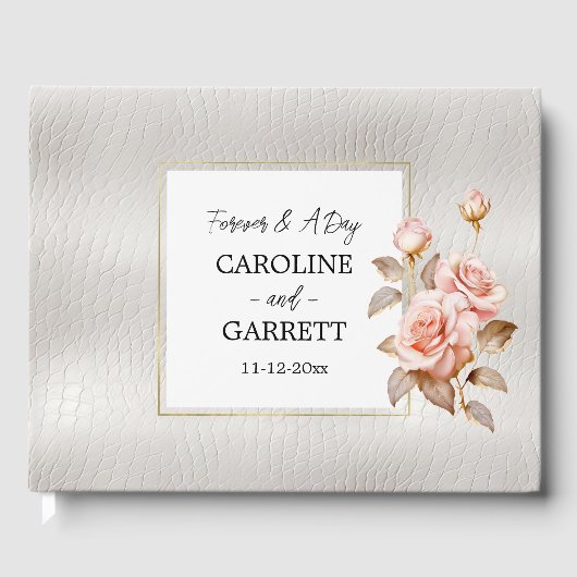Blush Gold Rozen Wit Faux lederen bruiloft Gastenboek (Voorkant)