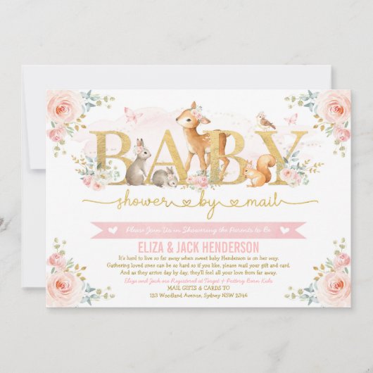 Blush Gold Rozen Woodland Baby shower per post Kaart (Voorkant)